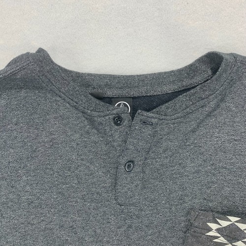 Volcom Shirt Mens Large Gray Henley Long Sleeve Cotton Pocket Casual Skater - Picture 6 of 16