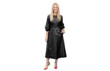 Women Black Real Soft Lambskin Leather Dress Handmade Stylish Party Casual Wear