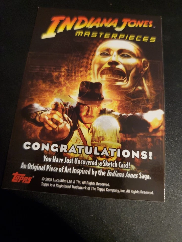 2008 TOPPS MASTERPIECES INDIANA JONES SKETCH CARD LEAH MANGUE HARRISON FORD INDY - Image 2 of 2