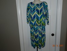 Roz & Ali blue green Sheath Dress 3/4 Sleeves Plus Size 6