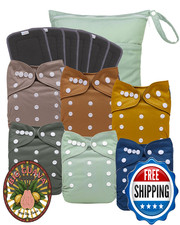 babygoal Reusable Charcoal Cloth Diapers with Double Gussets, 6 Pack Washable Ba