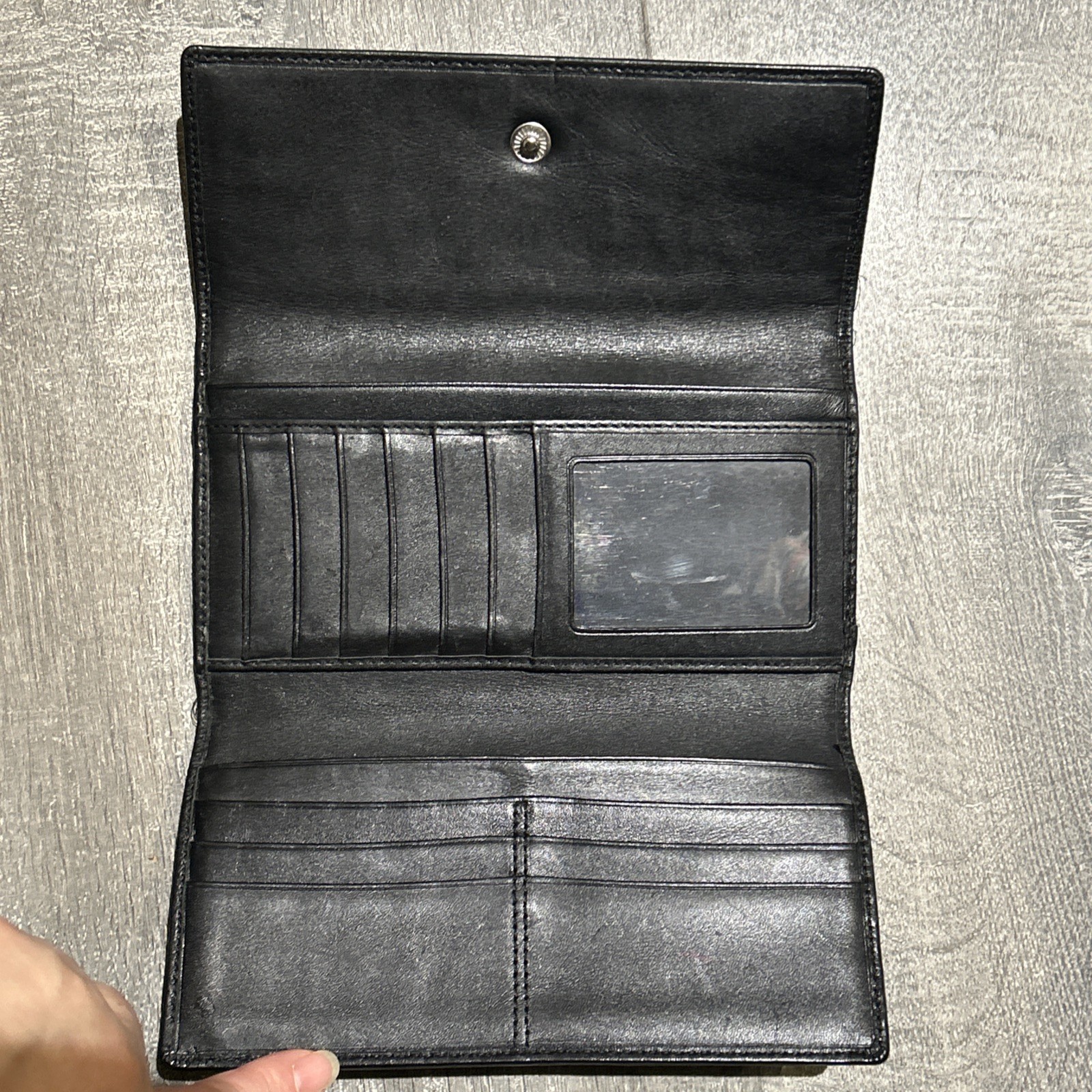 Coach Signature Leather Trim  TriFold Long Wallet Black thumbnail 3