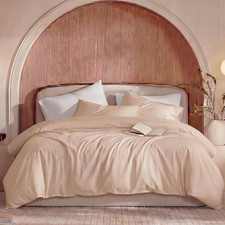Washed Cotton Duvet Cover Set - Queen Size, Sandy Beige, Soft Breathable