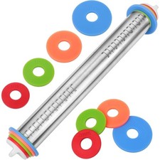 Adjustable Rolling Pin with Thickness Rings for Baking, Stainless Steel Designs