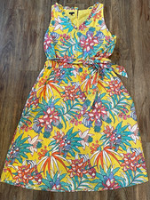 Talbots Women's Yellow Tropical Floral A-Line V-Neck Sleeveless Dress 16