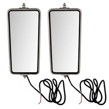 Universal West Coast Truck Pair Of Stainless Steel Side Mirror Head Heater Light