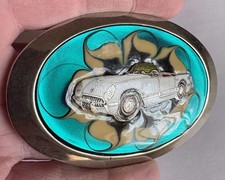 Vtg Chevrolet 53-55 CORVETTE Enameled Oval Belt Buckle, Chevy Vette, Circa 1980s