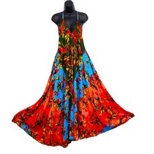 DRESS NAOO Size XL long sundress swing blue red green bird sale NWT NEW woman