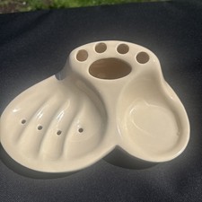 MCM Cream Ceramic All In One Bathroom Dish Toothbrush Toothpaste Cup Soap Holder