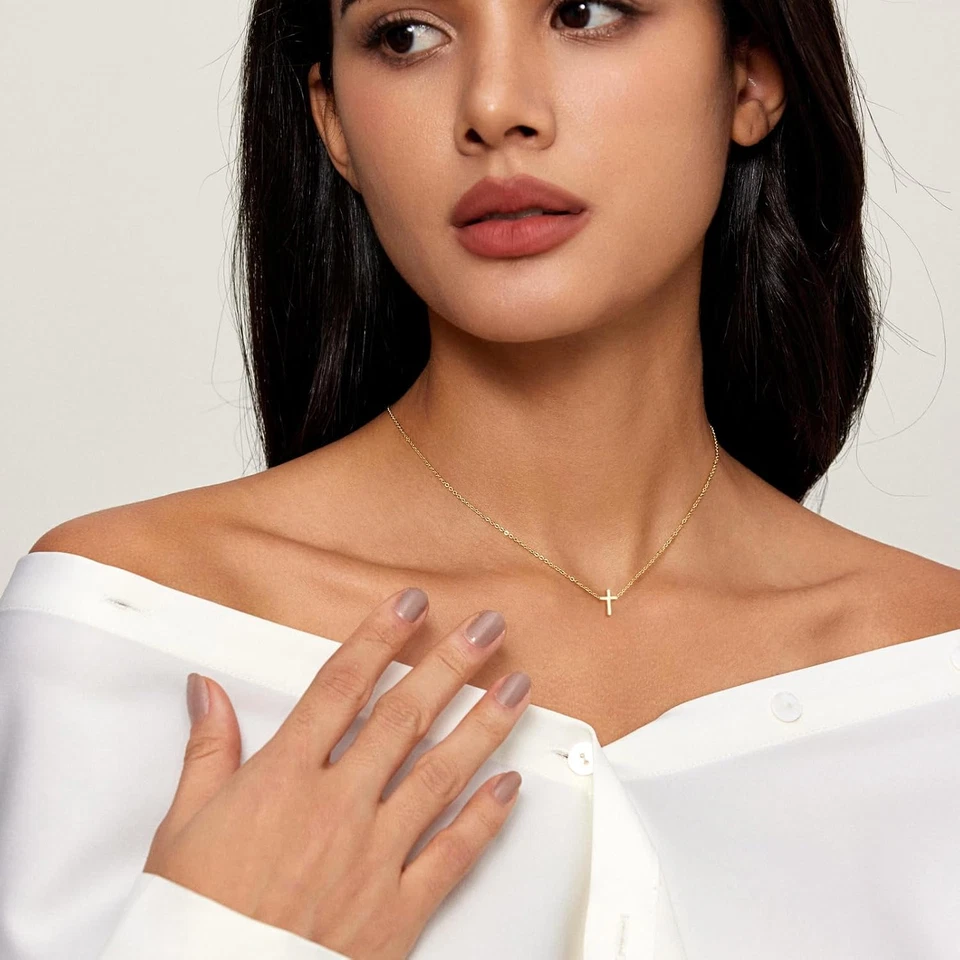 Cross Necklace for Women, Dainty 18K Gold Plated/Sterling Silver Small Cross Pen - Image 3 of 4