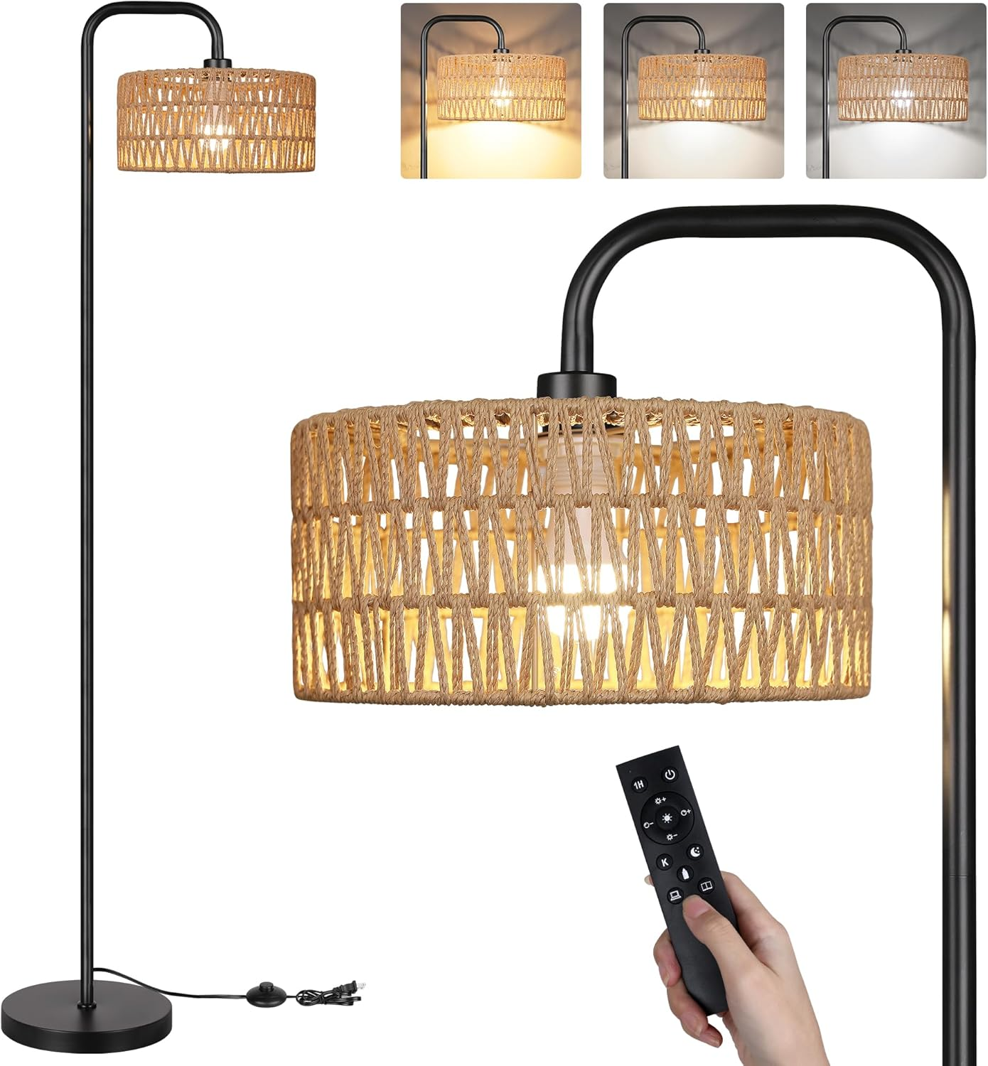 68-inch Farmhouse Floor Lamp with Remote Control and 3 Color Temperatures for Living Room