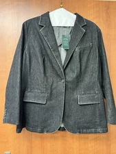 Lauren Ralph Lauren Womens Blazer 20W Black Denim  Stitching Trim  Button NWT