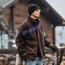 Men's Retro Thicken Lambskin Cotton Coat Winter Thick Warm Fleece Cotton Jacket