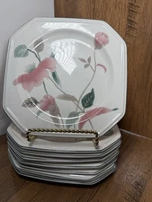 Mikasa Dessert Side Plates 7" Continental Silk Flowers Octagonal Set of 8 F3003