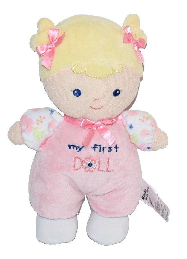 Baby Starters My First Doll Rattle Pink Bows Blonde soft velour body