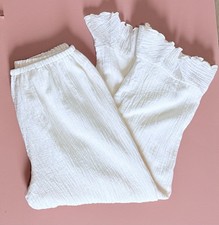 Vintage Cactus Flower White Ruffle Hem Pants Boho Cottagecore Made in USA
