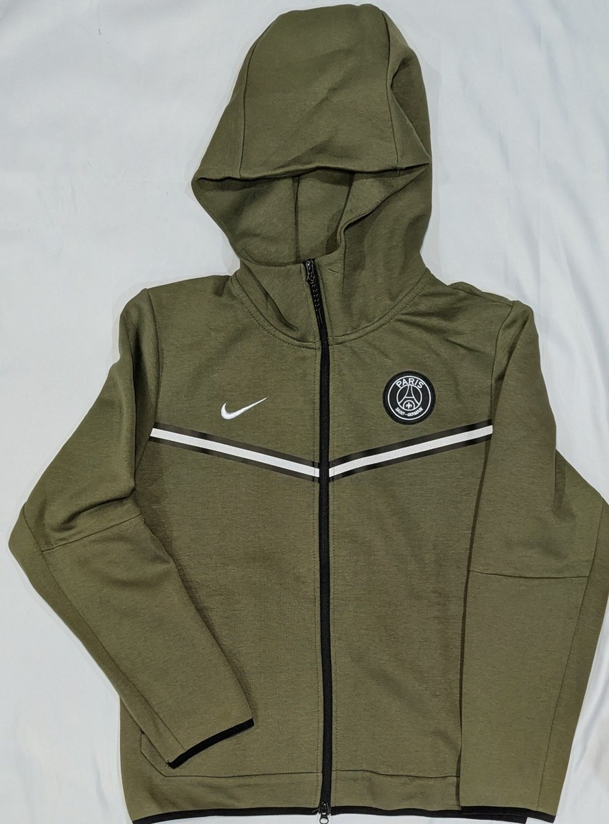 Nike x PSG Tech Fleece Full-Zip Hoodie Olive Green DN3086-320 Size