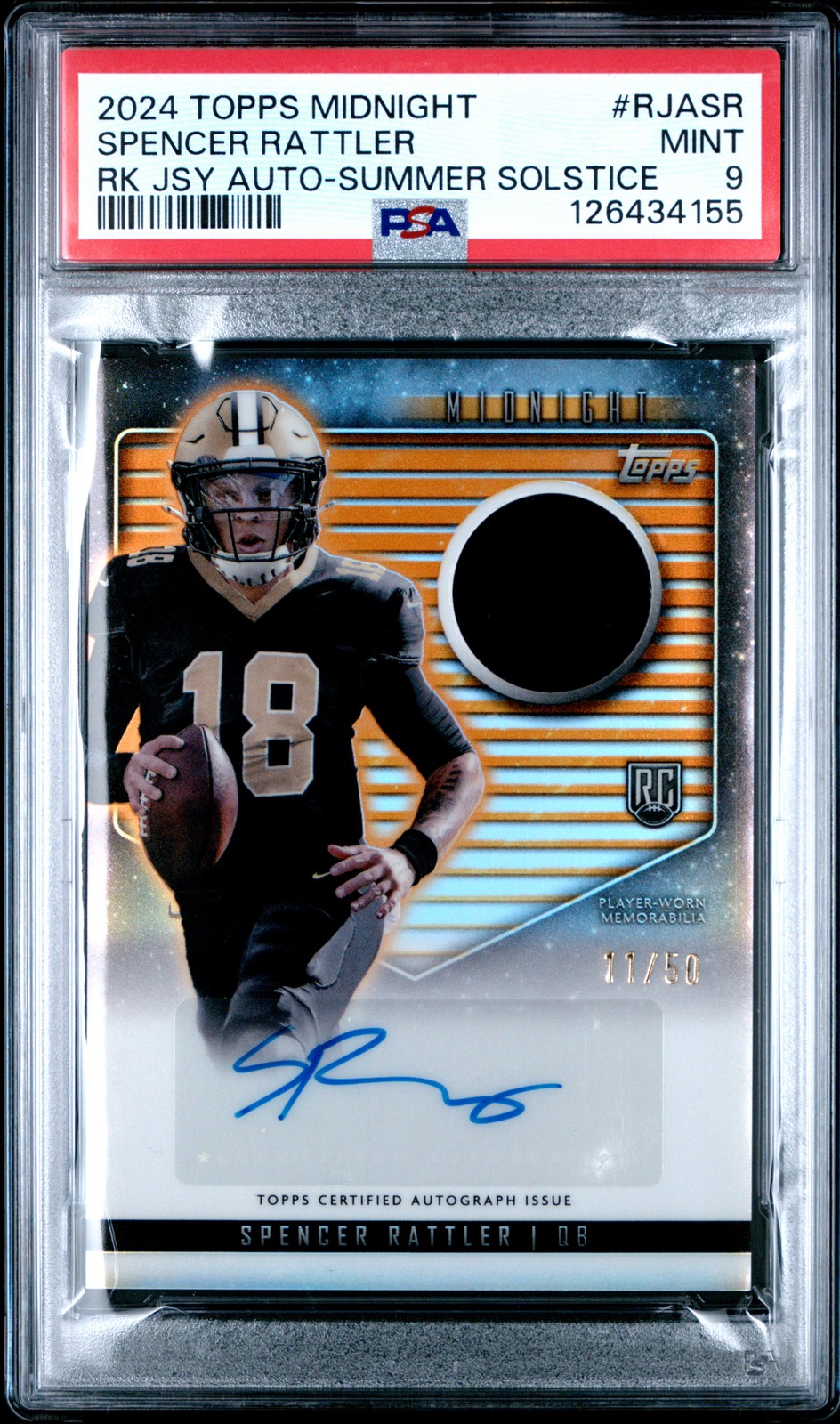 Spencer Rattler Topps Midnight Rookie Jersey Autographs #RJASR Summer Solstice