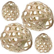  4 Pcs Suspension Luminaire Bois Lustre Rotin Osier Bambou Abat-jour Tissé