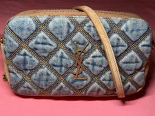 SAINT LAURENT (LOT) YSL DENIM DBL ZIP BAG QUILTED/PUFFER/BECKY/CHAIN/CROSSBODY +