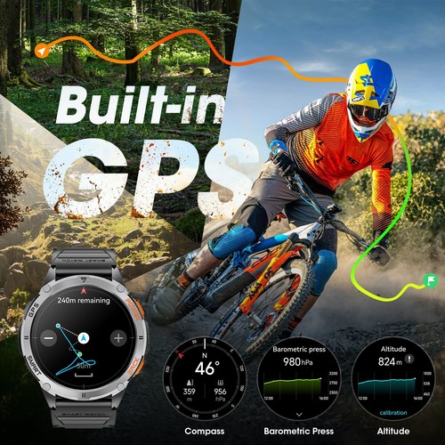 Militär Smartwatch für Herren mit GPS, 1,43" AMOLED Bluetooth Anruf Smartwatch... - Bild 2 von 7