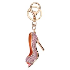 High Heel Keychain, Sparkling Pink Key Ring for Women  Girls, Rhinestone Hig...
