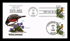 DR JIM STAMPS US COVER WISCONSIN STATE BIRD FLOWER FDC COLLINS HAND PAINTED