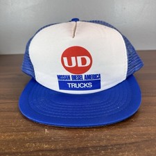 Vintage UD Nissan Diesel America Trucks Hat Cap Blue Trucker Snap Back Mesh