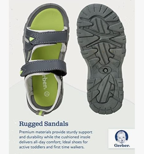 Gerber Baby Boy Sandals Size 5 Adjustable Summer Baby Toddler Sandals Gray 0051 - Picture 6 of 7