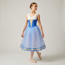 Custom Ballet Dance Costume Giselle Blue  White Dress  Hair Set in size 13-14