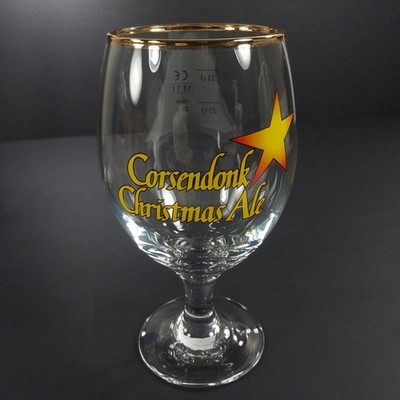 Corsendonk Christmas Ale Beer Glass Gold Rim Short Stemmed Star Collectable