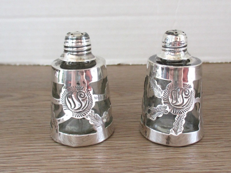 Vintage Mexico MZ-01 925 Silver Overlay Salt & Pepper