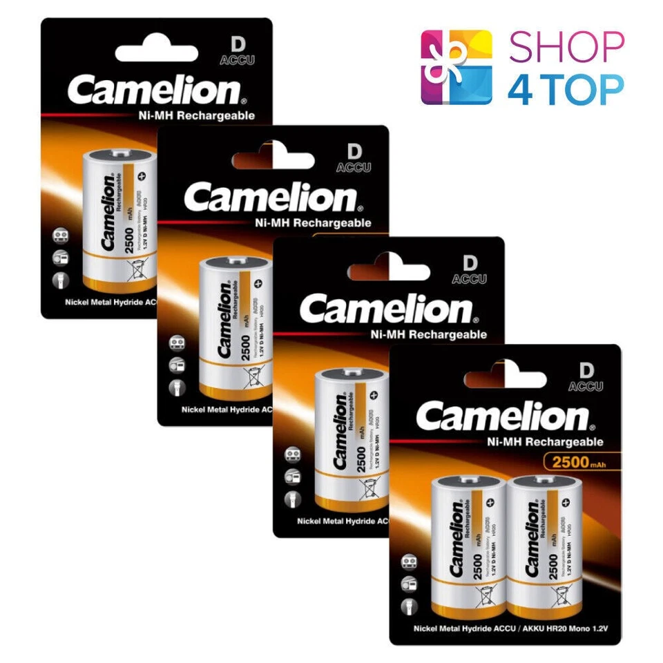 8x Piles Rechargeables Camelion D HR20 NiMH 1,2 V 2500 mAh Haute Capacité - Photo 1/1