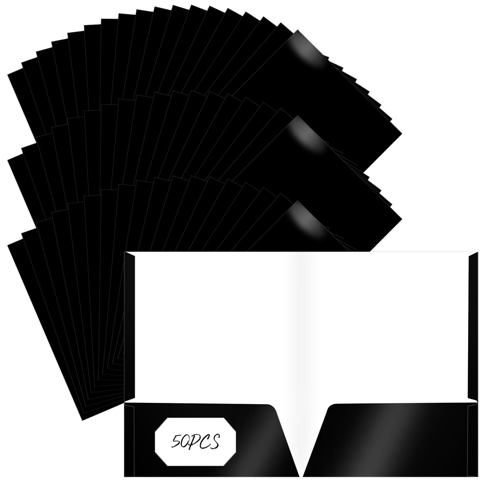 2 Pocket Glossy Paper Folders Laminated Portfolios Letter Size 50 Pcs Black
