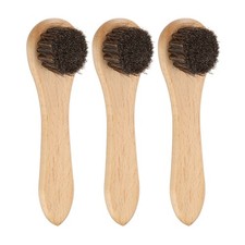3pcs Shoe Cleaning Brush 6" Beech Wood Horsehair Boot Polish Brushes, Brown