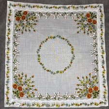 VTG NWT Floral Handkerchief Orange Yellow Blue Green 14  X 13.5  Hanky Hankie