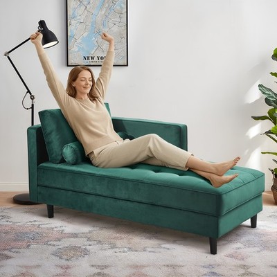 64'' Mid-Century Velvet Chaise Lounge Sleeper for  Small Space and Apartment