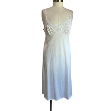 1990s Vintage Vassarette White Midi Slip Dress Size M