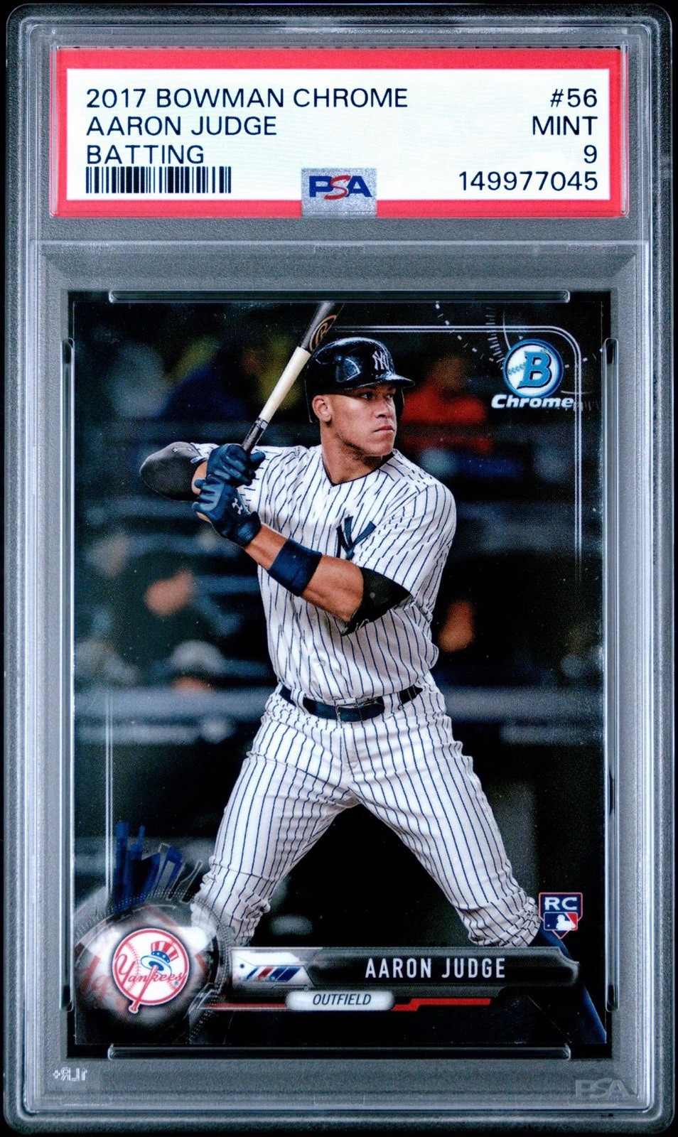 2017 Bowman Chrome Aaron Judge #56 White Pinstripe Jersey Batting (RC) PSA 9