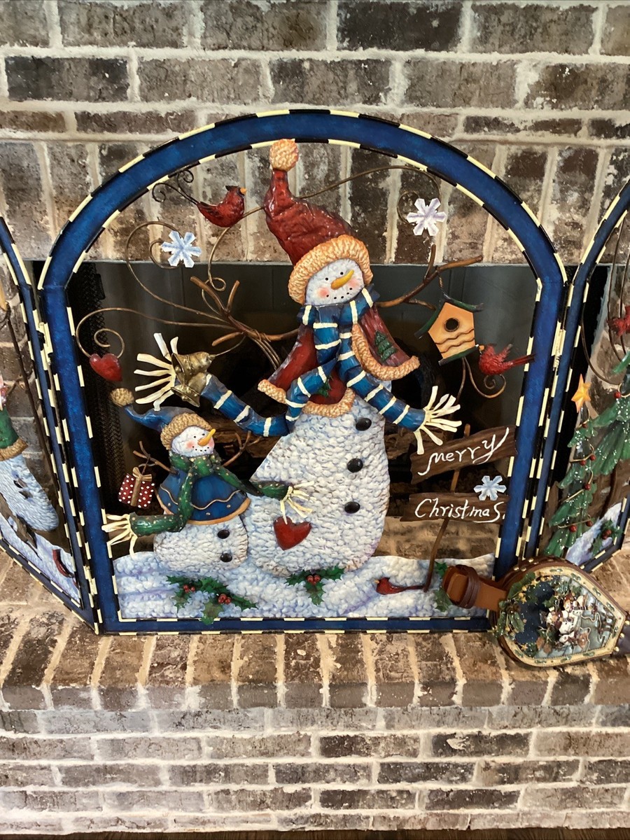 VTG Grandeur Noel Metal Holiday Fireplace Screen Snowman 2002