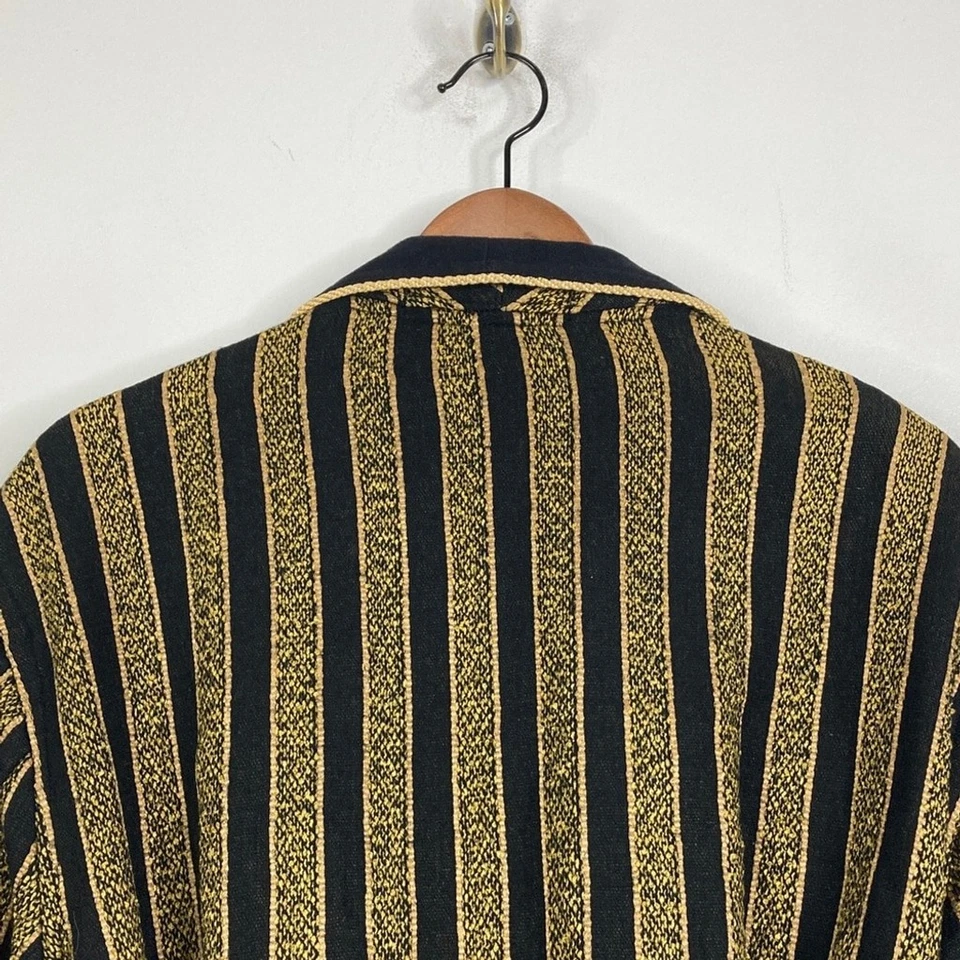 Vintage Smoking Jacket Mens Large Black Gold Stripe Wool Dressing Gown England Foto 4 de 4
