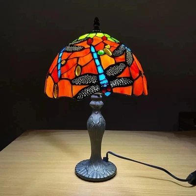 Lámpara de mesa Tiffany de vitral pantalla tradicional hecha a mano luz de sala de estar - Imagen 1 de 4