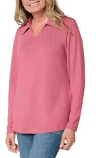 Denim & Co. Women's Essentials Heavenly Jersey Long Slv Top Rose