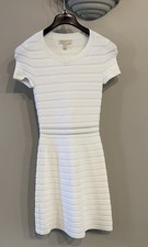 NWOT Michael Kors White Short Sleeve Textured Stripe Mini Dress Women's Size XS