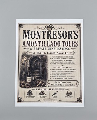 Montresor's Amontillado Tours Print Poe Gothic Wall Art Vintage Wine Broadside