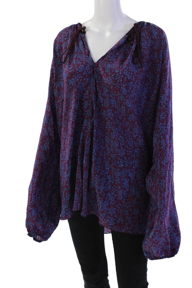 Blusa de seda estampada manga larga cuello redondo Elizabeth and James para mujer talla L Foto 2 de 4