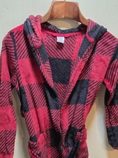 Wonder Nation Robe Boys L 10/12 Plaid Fleece Hooded Flame Resistant Sleepwear
