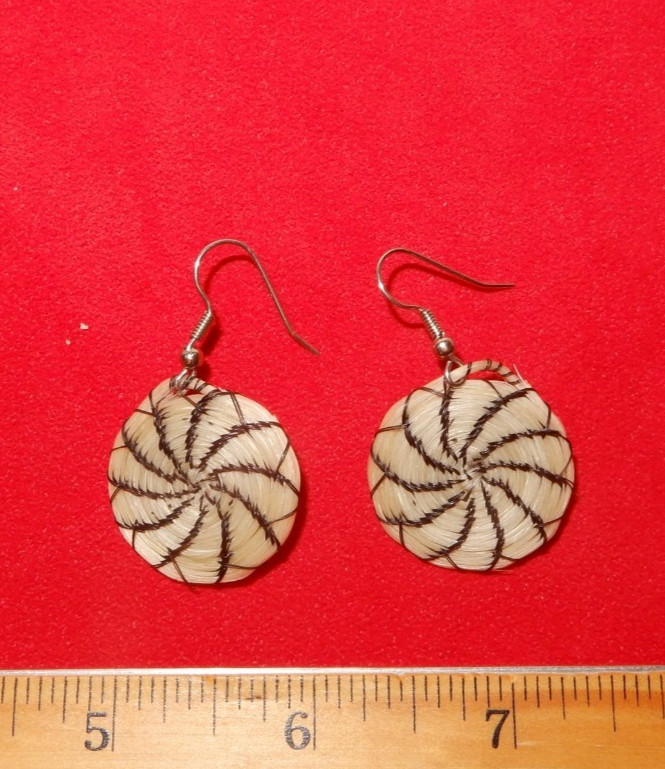 Native American (Akimel O'odham) Horse Hair Earrings- Blonde & Black Stitched