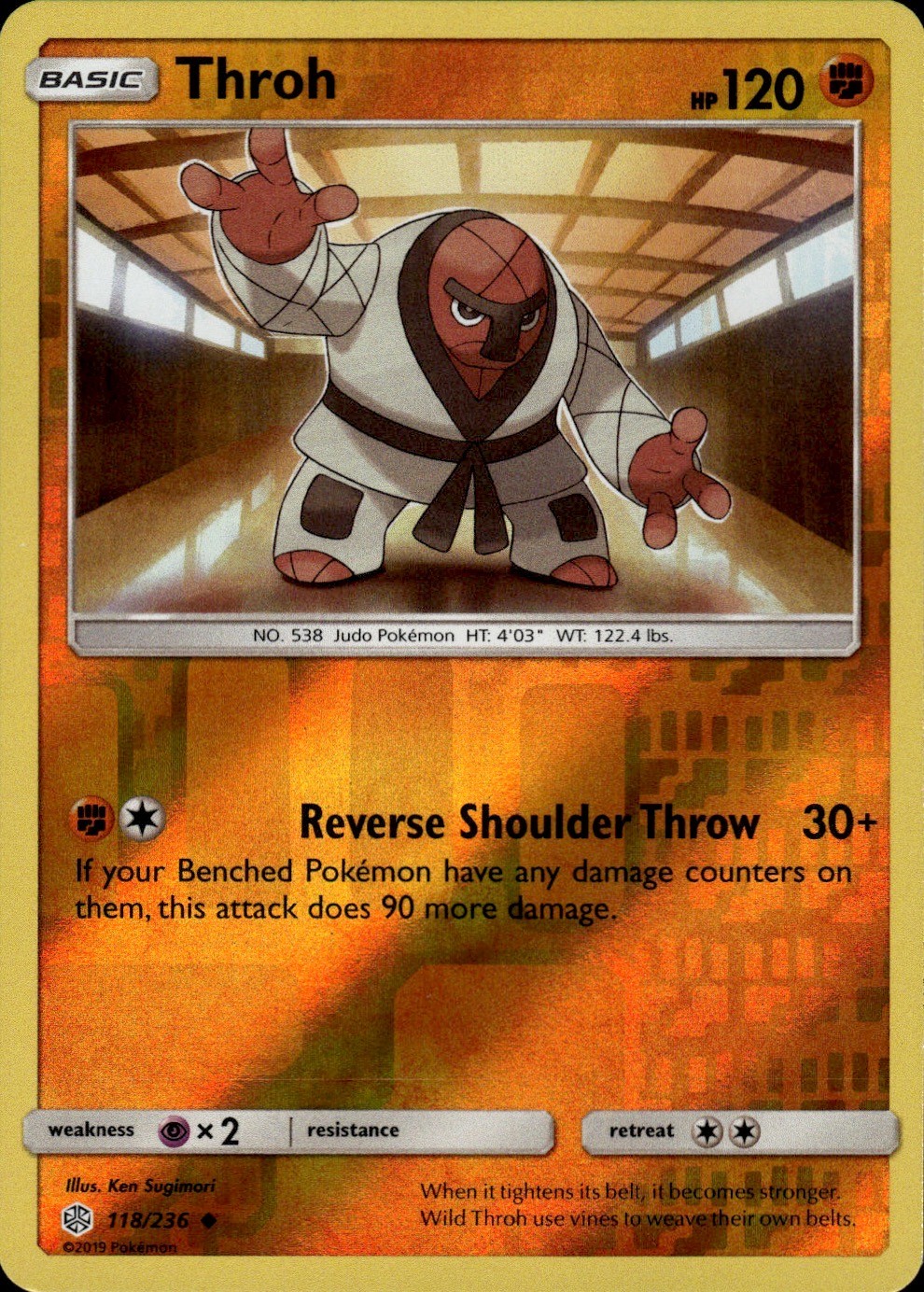 Throh Uncommon SM Cosmic Eclipse 118/236 Fighting Reverse Holo Pokemon Card