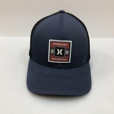 Hurley Hat Cap Fitted Mens XL L/XL Blue Black Mesh Trucker Patch Logo Surf Gym